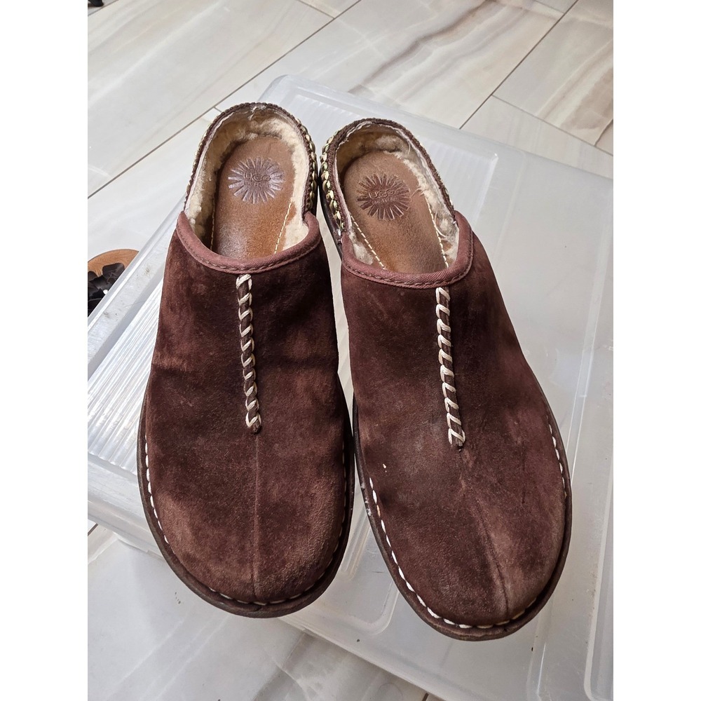 UGG Australia Nightengale Suede Sheepskin Clogs Mules Brown‎ 5177 Womens 9 - Picture 2 of 16